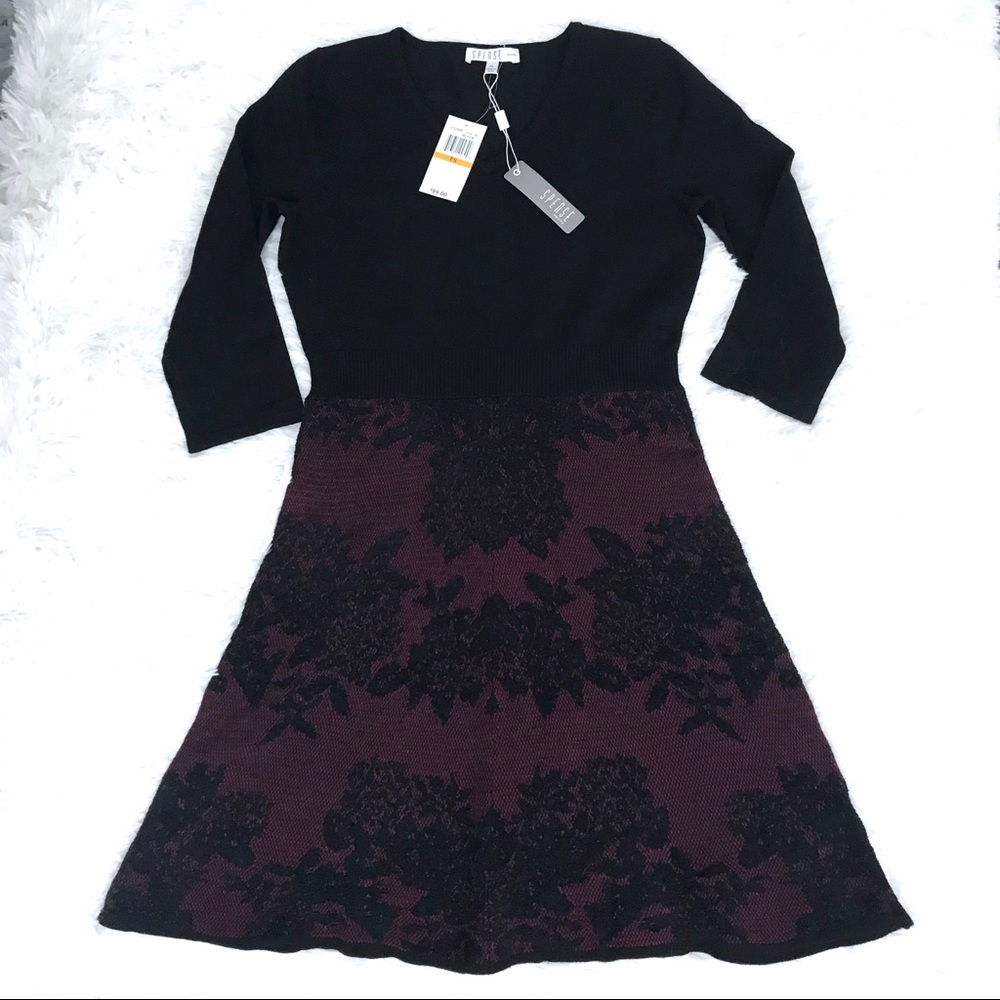Spense Knit sweater dress black burgundy Sz PS